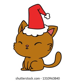 hand drawn christmas cartoon of kawaii cat