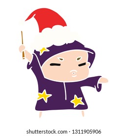 hand drawn christmas cartoon of kawaii wizard