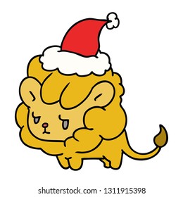 hand drawn christmas cartoon of kawaii lion