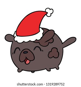 hand drawn christmas cartoon of kawaii dog