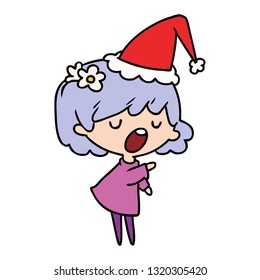 hand drawn christmas cartoon of kawaii girl