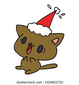 hand drawn christmas cartoon of kawaii cat