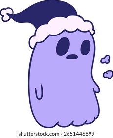 hand drawn christmas cartoon of kawaii ghost in bright neon color