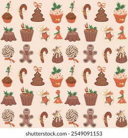 Hand drawn christmas chocolates pattern