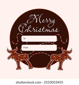 Hand drawn Christmas circle illustrative label with gingerbread cookies. Vector design.