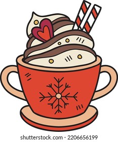 Hand Drawn Christmas Cocoa with marshmallows coffee mug illustration isolated on background