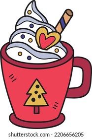 Hand Drawn Christmas Cocoa with marshmallows coffee mug illustration isolated on background