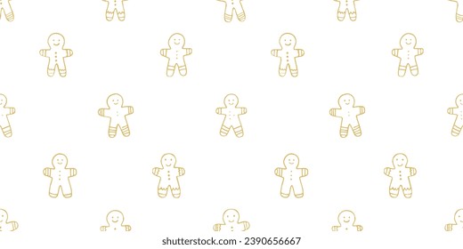 Hand drawn christmas cookie seamless pattern illustration. Vintage style gingerbread man drawing background for festive xmas celebration event. Holiday texture print, december decoration wallpaper.