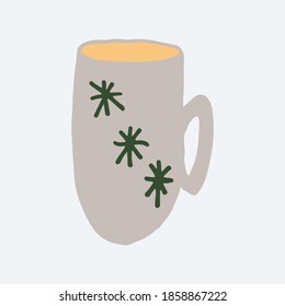 Hand drawn Christmas cup. Vector illustration isolated on white background. Festive New Year decoration