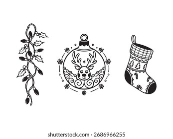 Ilustraciones de decoraciones de Navidad dibujadas a mano