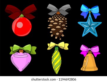 Hand drawn Christmas decorations. Ink art illustration on white background.