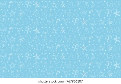Hand drawn Christmas decorations on blue background. Vector.