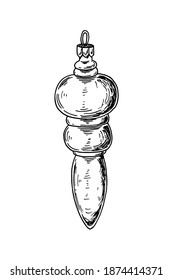 Hand drawn Christmas decorative element. Christmas tree vintage toy. Vector illustration in sketch style. 