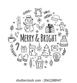 Hand drawn Christmas decorative elements in doodle style
