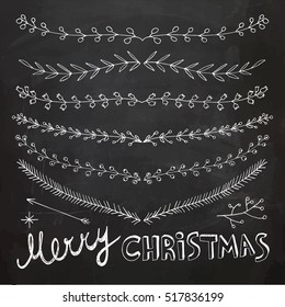 Hand Drawn Christmas Decorative Elements, Doodles and Borders