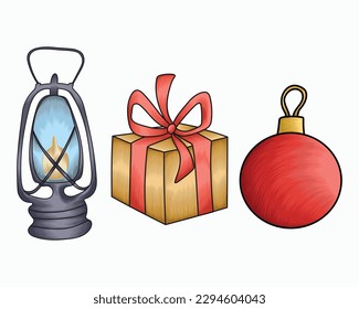 Handgezeichnete Weihnachtsdekorationsgegenstände, Sammlung von Vektorgrafiken für Weihnachtselemente