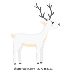Hand drawn Christmas deer. Cute holidays cartoon character. Vector doodle sketch illustration isolated on white background.