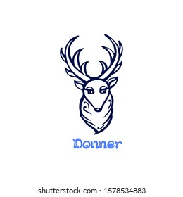 Hand drawn Christmas deer Donner isolated on white background. Vector illustration