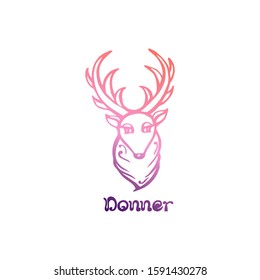 Hand drawn Christmas deer Donner isolated on white background. Gradient from coral and deep violet. Vector illustration