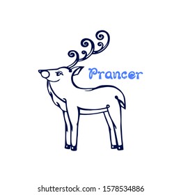 Hand drawn Christmas deer Prancer isolated on white background. Vector illustration