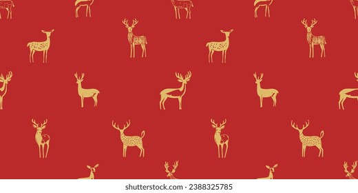 Las navidades dibujadas a mano hacen un diseño sin fisuras. Antecedentes de dibujo de renos de estilo vintage para la celebración de Navidad. Impresión de textura animal de vacaciones, papel tapiz de decoración de diciembre.