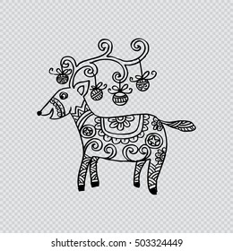 Hand drawn Christmas deer. Zentangle style.