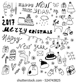 Hand drawn christmas design sketch elements