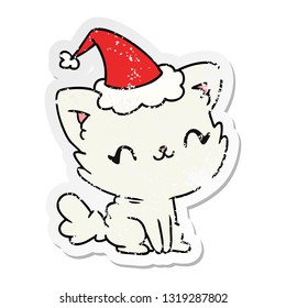 hand drawn christmas distressed sticker cartoon of kawaii cat