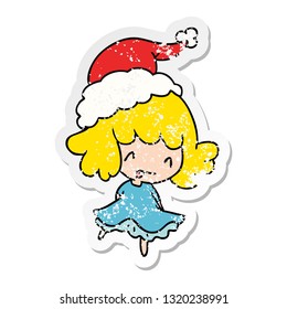 hand drawn christmas distressed sticker cartoon of kawaii girl