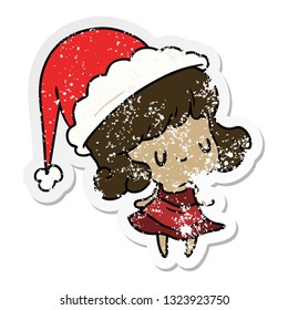 hand drawn christmas distressed sticker cartoon of kawaii girl