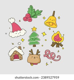Hand drawn christmas doodle icons set. Vector illustration