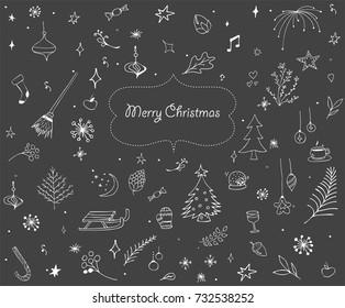 Hand Drawn Christmas Doodle Set. Vector Elements.