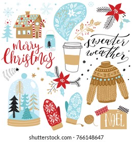hand drawn Christmas doodle set