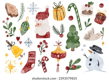 Doodle de Navidad dibujado a mano en la ilustración del vector de color de agua