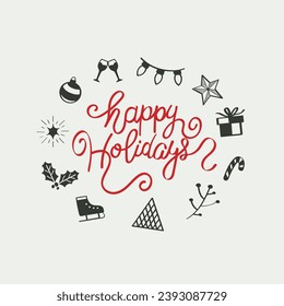 Handgezeichnete Weihnachtsdoodles und Text-Vektordesign.