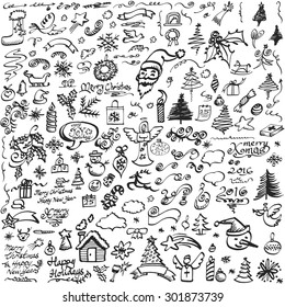 Hand drawn christmas doodles vector set 