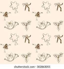 Hand drawn Christmas doodles vector seamless pattern.