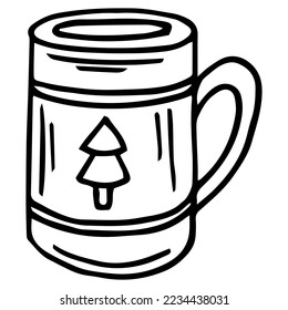 Hand drawn Christmas drink cup. Winter drink with whipped cream and lollipop. Christmas card. Doodles. Vector illustration on white background