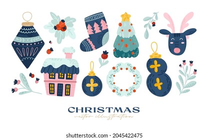 Colección de elementos de navidad dibujada a mano