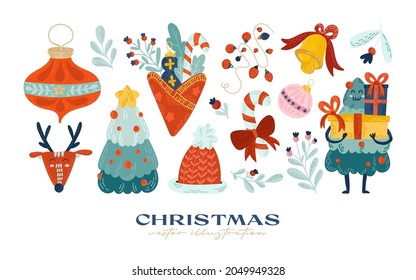 Hand drawn christmas element collection