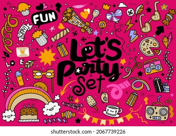 Hand drawn christmas element collection ,Let’s Party Festive christmas clipart elements collection 