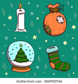 hand drawn christmas element collection vector illustration
