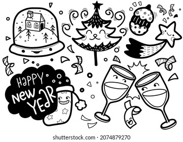 Hand drawn Christmas element collection ,Festive New Year  clipart