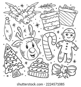 Hand drawn Christmas element collection coloring