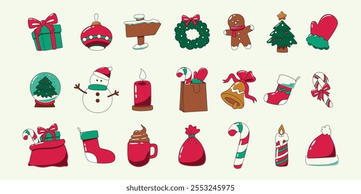 Coleção de Elementos de Natal Desenhados à Mão