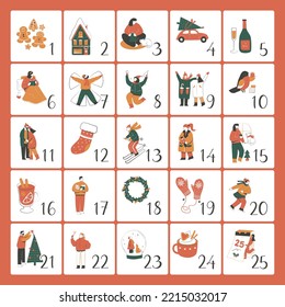 Hand drawn Christmas elements advent calendar template