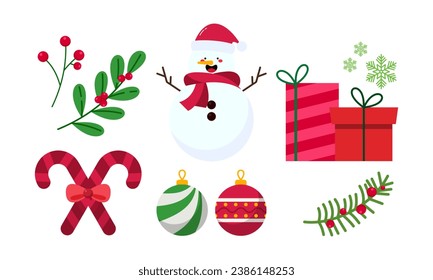Colección de elementos navideños dibujada a mano aislada en fondo blanco