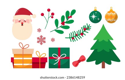 Hand Drawn Christmas Elements Collection Isolated on White Background