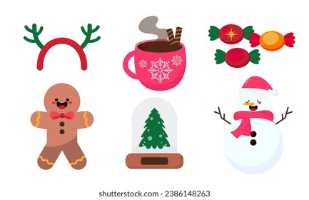 Hand Drawn Christmas Elements Collection Isolated on White Background