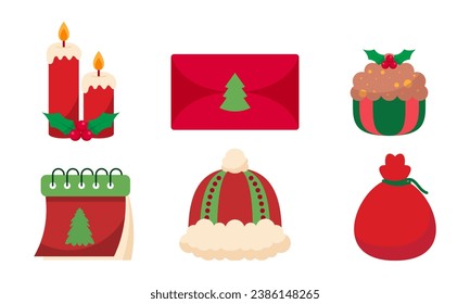 Hand Drawn Christmas Elements Collection Isolated on White Background